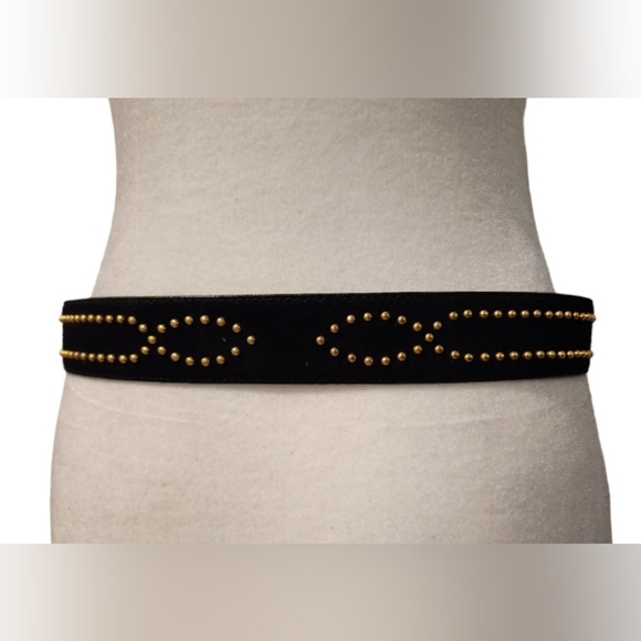 Black Suede Belt with Gold Studs - Picture 3 of 6